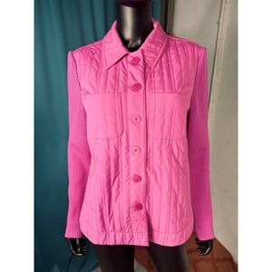 Sigrid Olsen Quilted Knit Jacket Women L Pink Button Front Collared